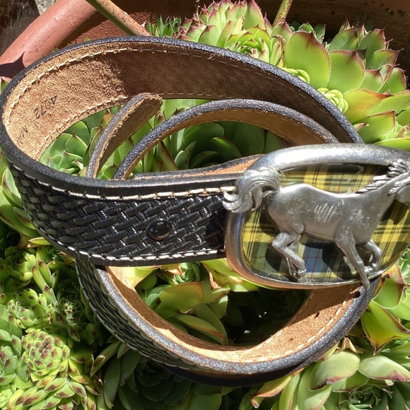 Vintage Allison Daniel Designs Metal Running Horse Buckle Black Belt - Picture 4 of 7